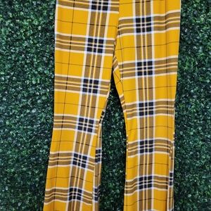 No Boundaries Bell Bottom Yellow and Black Casual Plaid Pants